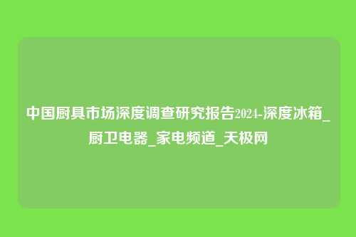中国厨具市场深度调查研究报告2024-深度冰箱_厨卫电器_家电频道_天极网